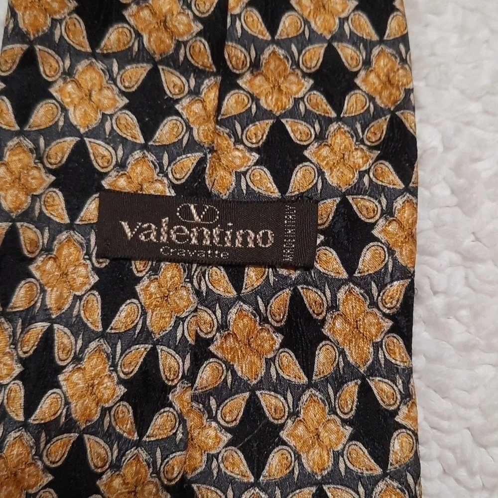 Valentino Black and Gold Floral Silk Tie